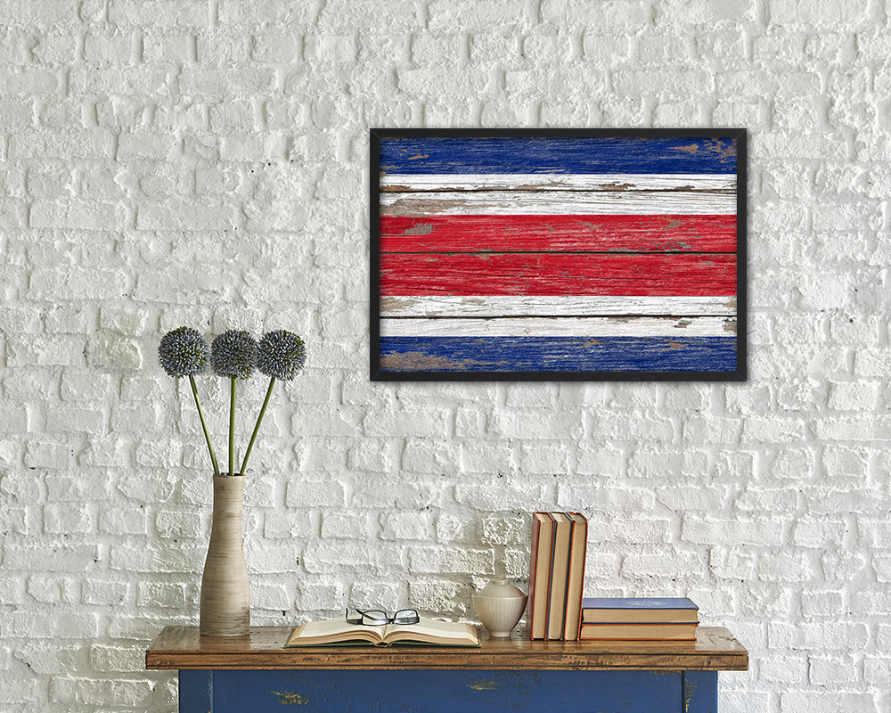 Costa Rica Country Wood Rustic National Flag Wood Framed Print Wall Art Decor Gifts