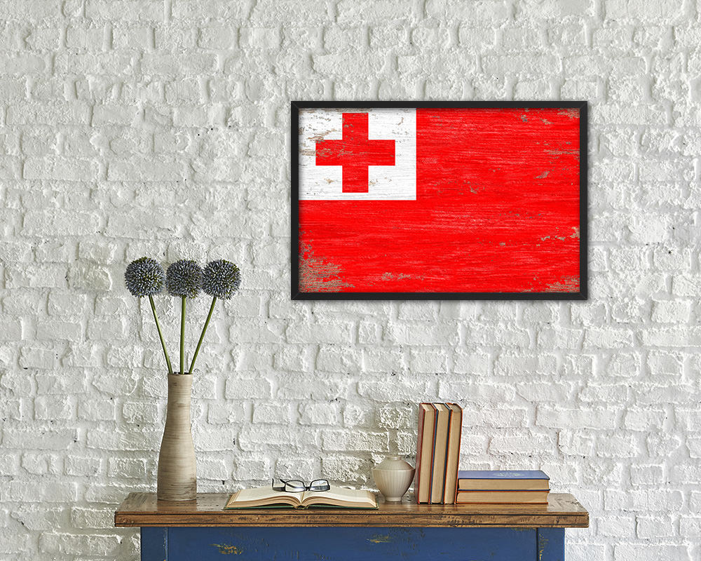 Tonga Shabby Chic Country Flag Wood Framed Print Wall Art Decor Gifts