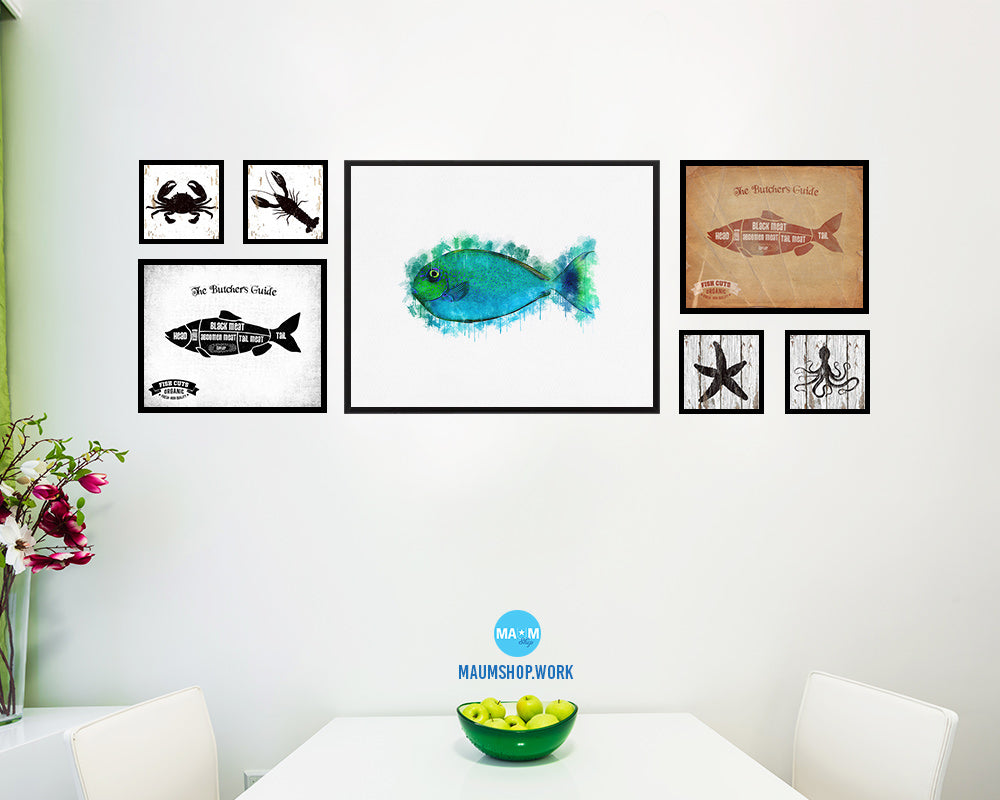 Tropical Fish Framed Print Modern Restaurant Sushi Bar Modern Watercolor Wall Art Decor