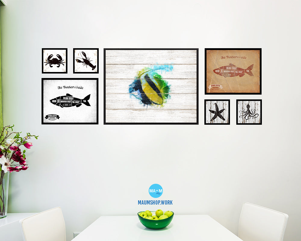 Tropical Fish Framed Print Modern Restaurant Sushi Bar Modern Watercolor Wall Art Decor