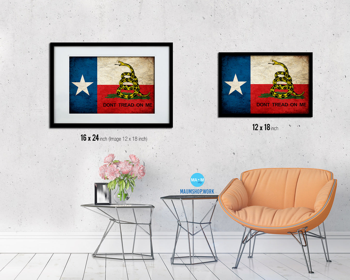 Gadsden Don't Tread On Me Texas State Vintage Military Flag Framed Print Art