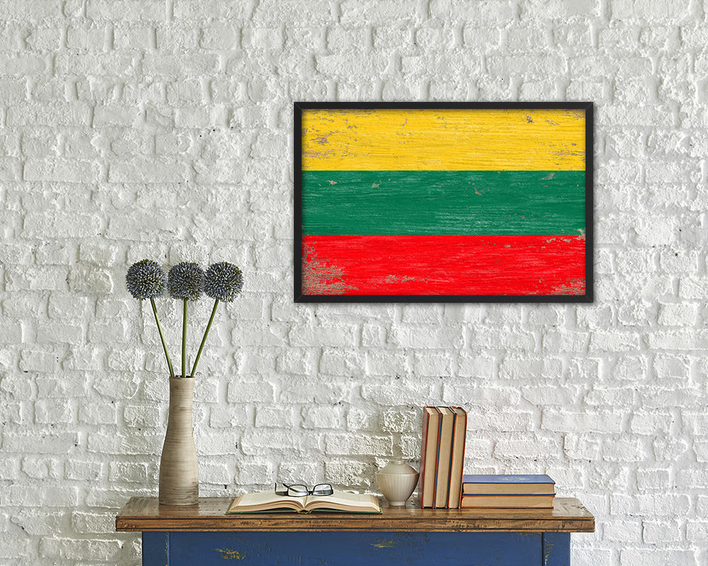Lithuania Shabby Chic Country Flag Wood Framed Print Wall Art Decor Gifts