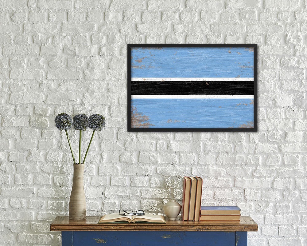 Botswana Shabby Chic Country Flag Wood Framed Print Wall Art Decor Gifts