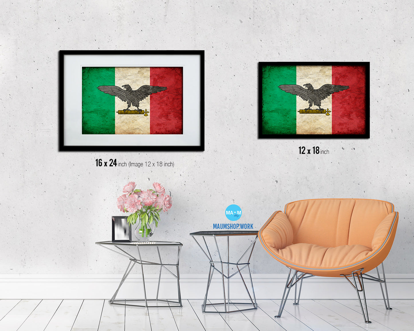 Italy War Eagle Italian Military Vintage Military Flag Framed Print Sign Decor Wall Art Gifts