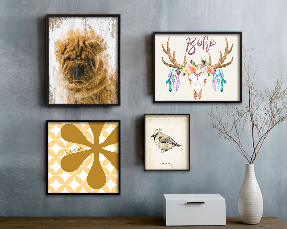 Sharpei Dog Puppy Portrait Framed Print Pet Watercolor Wall Decor Art Gifts