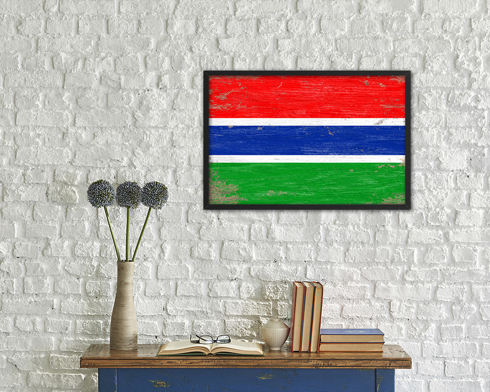 Gambia Shabby Chic Country Flag Wood Framed Print Wall Art Decor Gifts