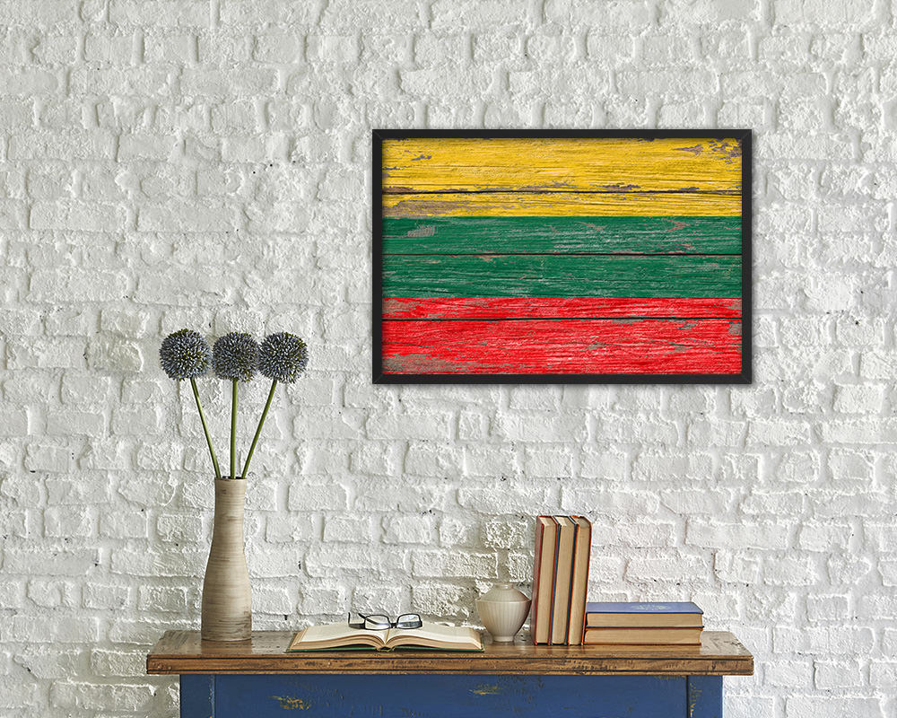 Lithuania Country Wood Rustic National Flag Wood Framed Print Wall Art Decor Gifts