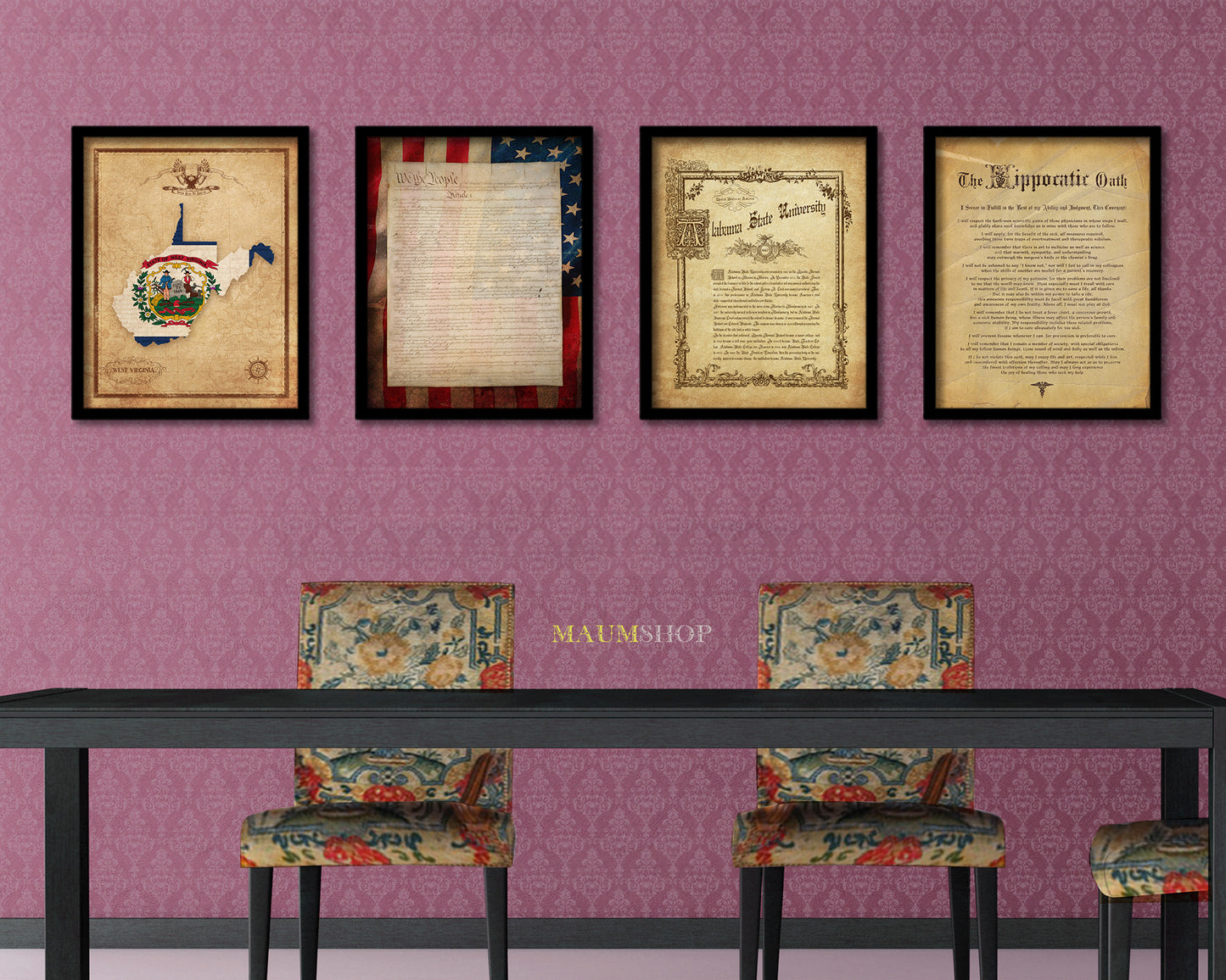 West Virginia State Vintage Map Wood Framed Paper Print Wall Art Decor Gifts