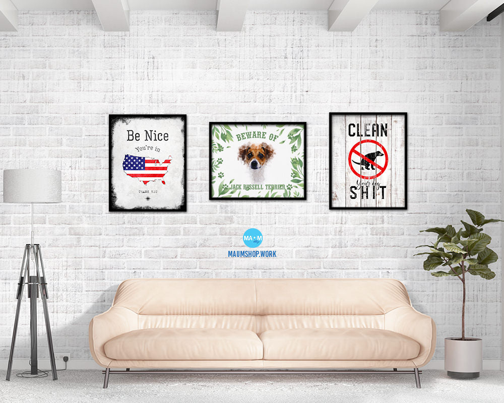 Beware of Golden Retriever Sign Wood Framed Print Wall Art Decor Gifts