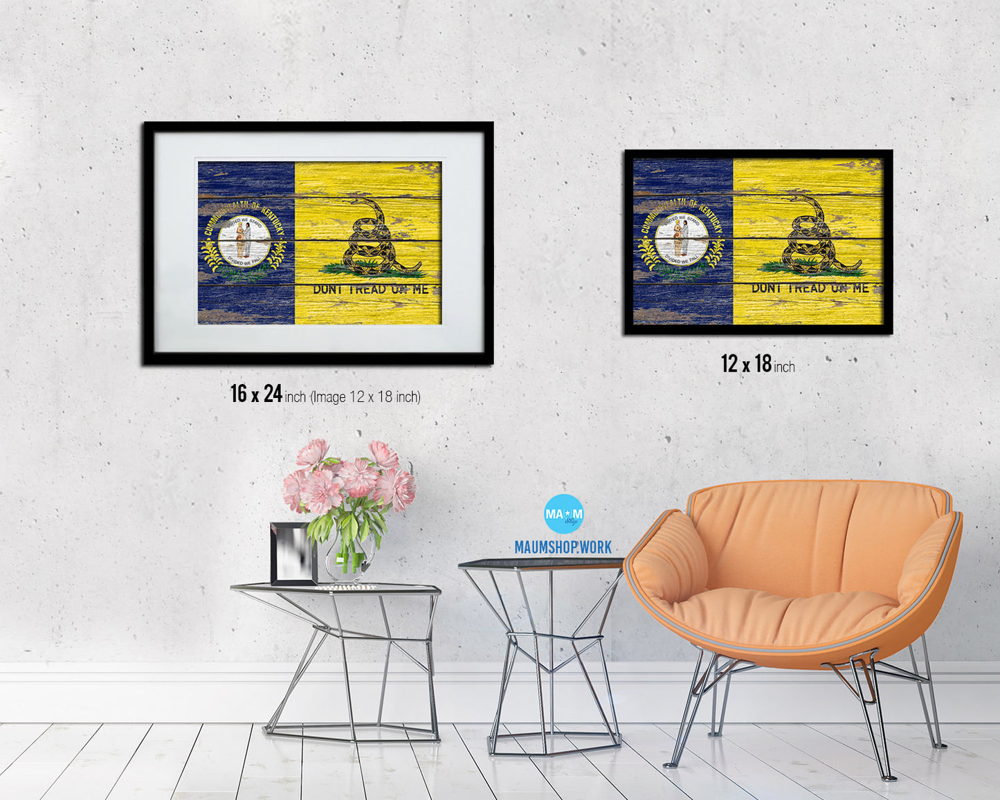 Gadsden Don't Tread On Me Tea Party Kentucky State Wood Rustic Flag Framed Print Art