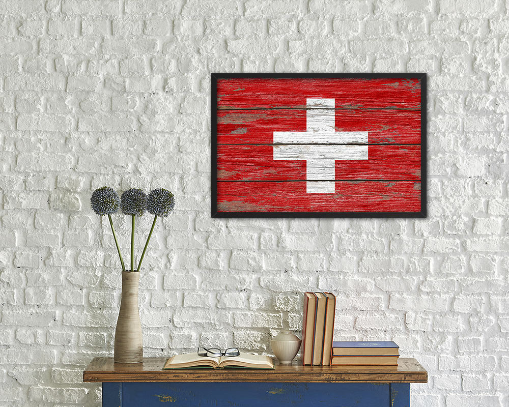 Switzerland Country Wood Rustic National Flag Wood Framed Print Wall Art Decor Gifts