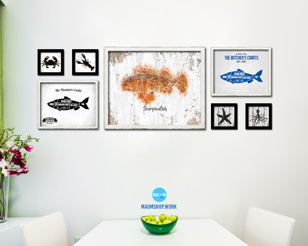 Scorpionfish Fish Framed Prints Modern Restaurant Sushi Bar Watercolor Wall Art Decor