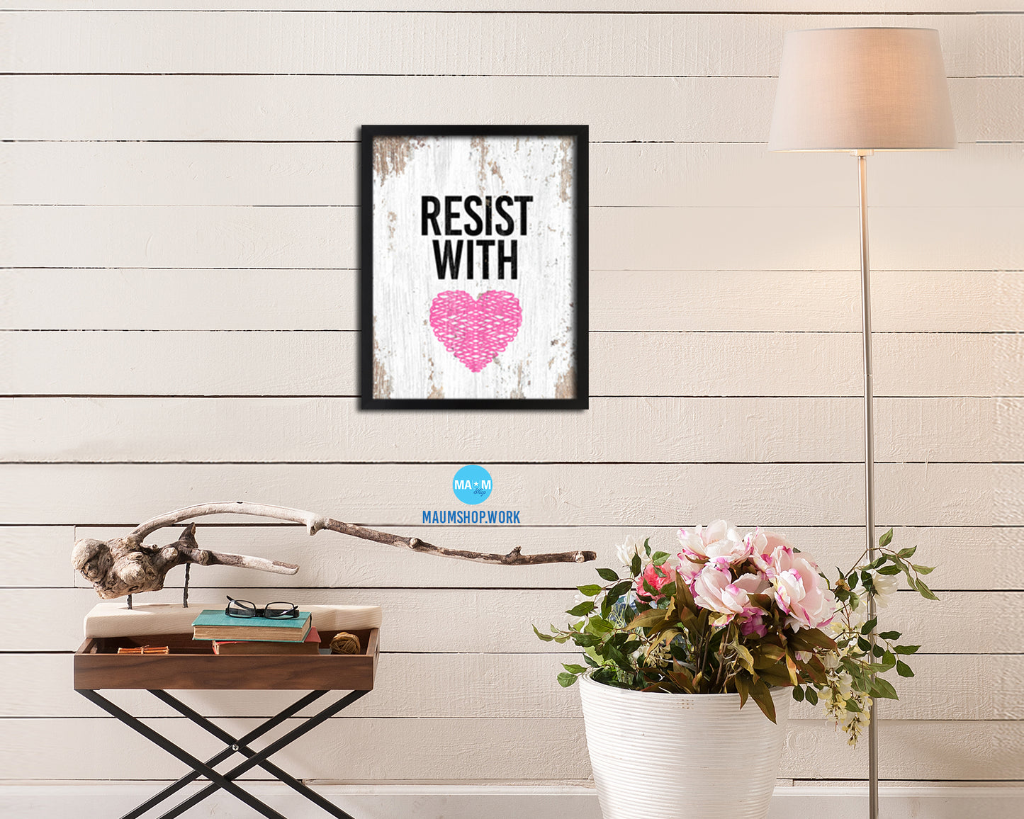 Resist With Love Rainbow Pride Peace Right Justice Poster Wood Framed Wall Decor Print Gifts