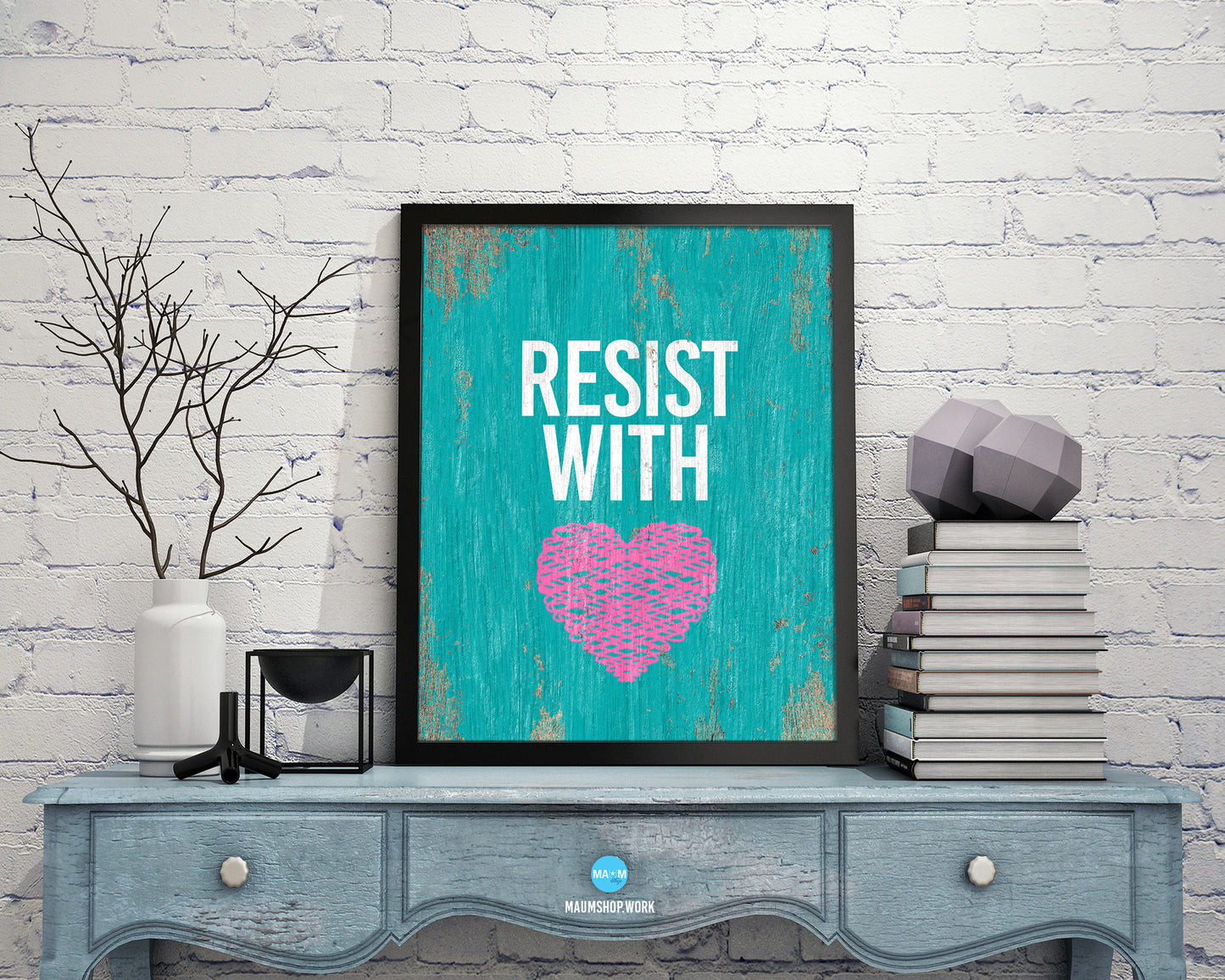 Resist With Love Rainbow Pride Peace Right Justice Poster Wood Framed Wall Decor Print Gifts