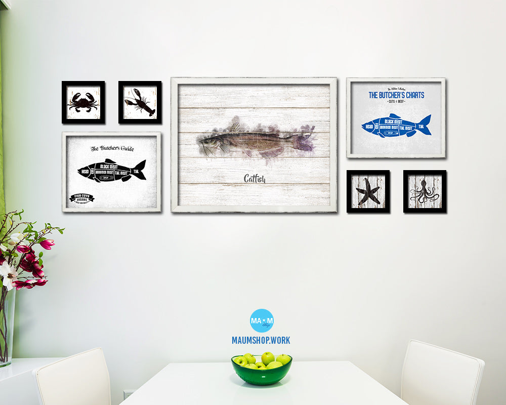 Catfish Fish Framed Prints Modern Restaurant Sushi Bar Watercolor Wall Art Decor