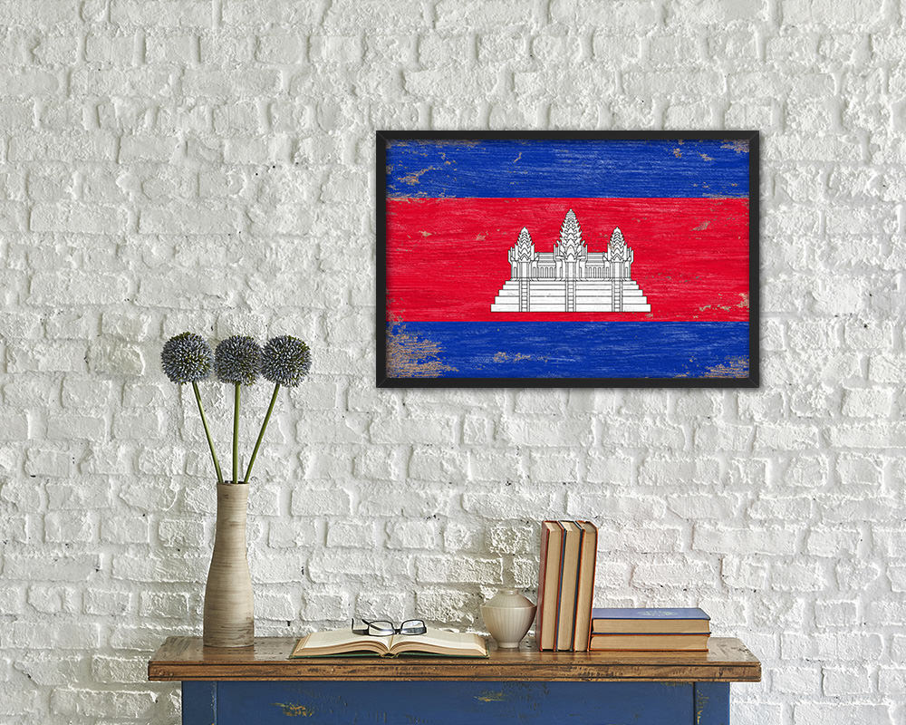 Cambodia Shabby Chic Country Flag Wood Framed Print Wall Art Decor Gifts