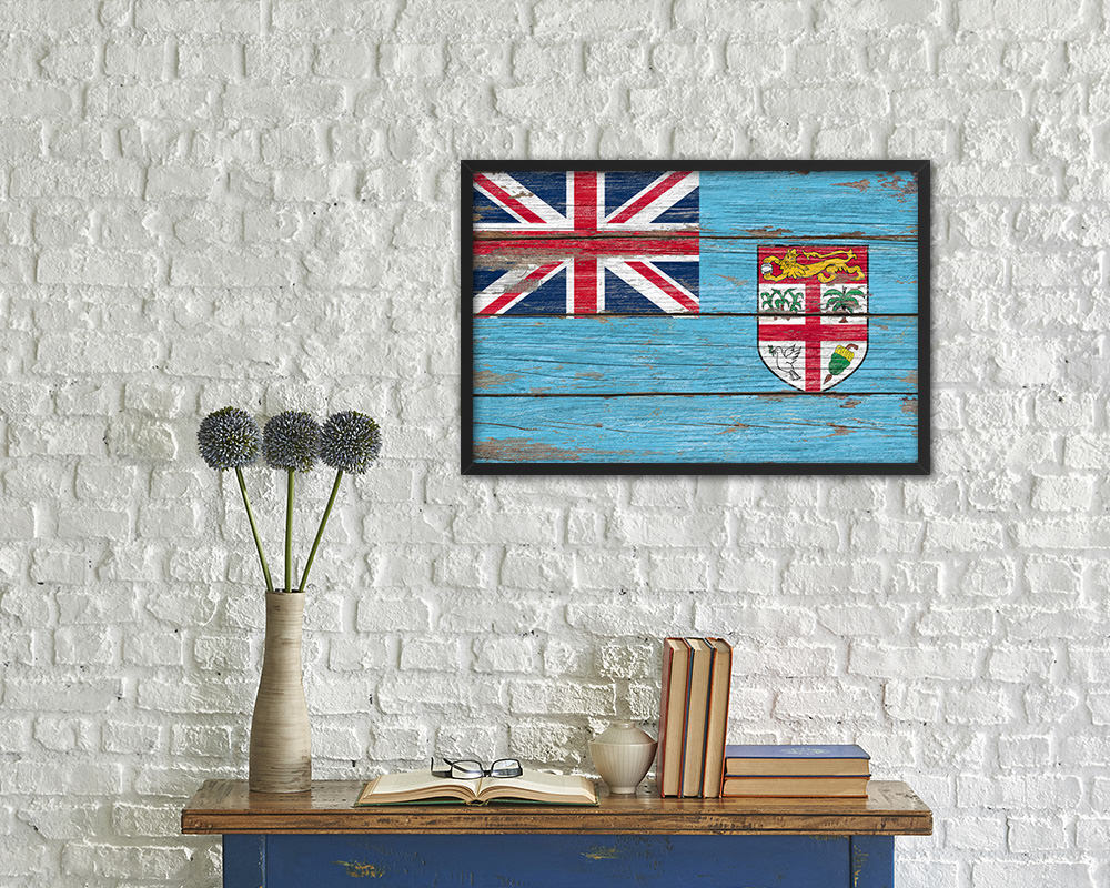 Fiji Country Wood Rustic National Flag Wood Framed Print Wall Art Decor Gifts