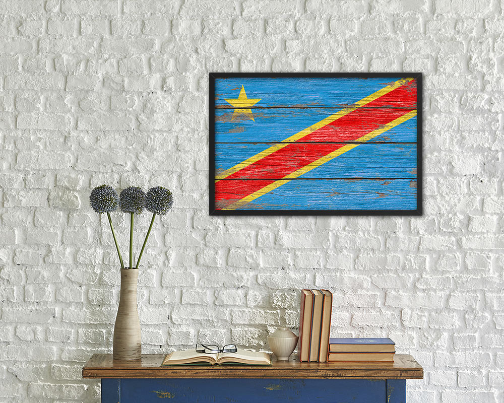 Congo Democratic Republic Country Wood Rustic National Flag Wood Framed Print Wall Art Decor Gifts