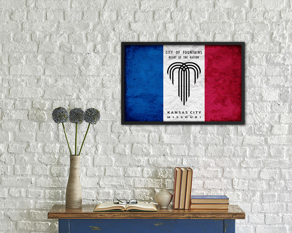 Kansas City Missouri State Vintage Flag Wood Framed Prints Decor Wall Art Gifts