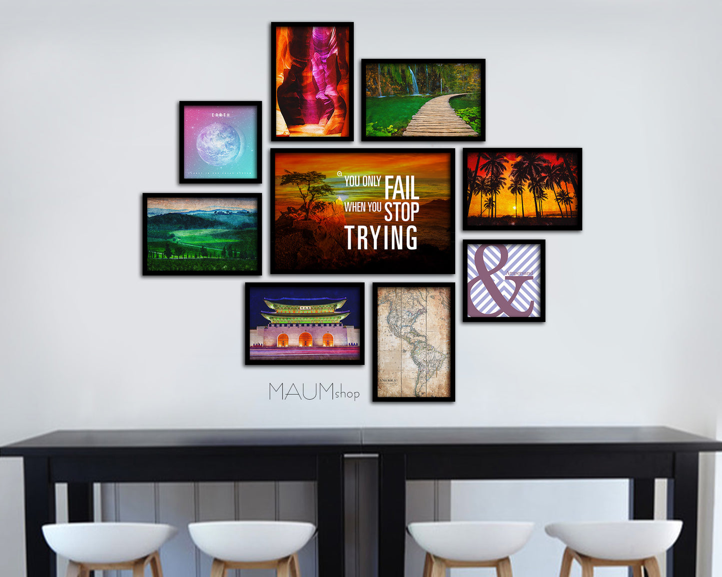 You only fail when you stop trying Quote Framed Print Wall Decor Art Gifts