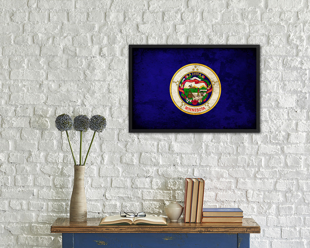 Minnesota State Vintage Flag Wood Framed Paper Print Wall Art Decor Gifts