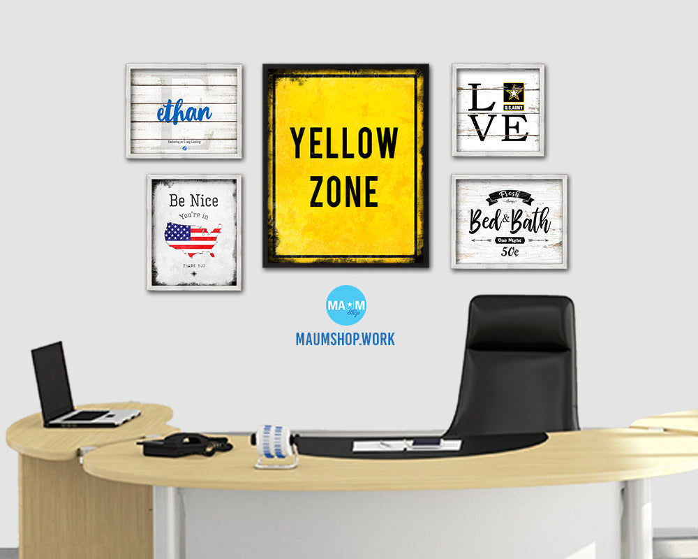 Yellow Zone Notice Danger Sign Framed Print Home Decor Wall Art Gifts