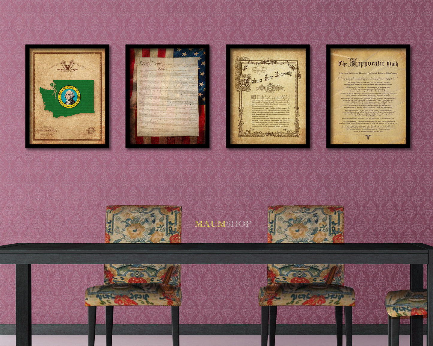 Washington State Vintage Map Wood Framed Paper Print Wall Art Decor Gifts