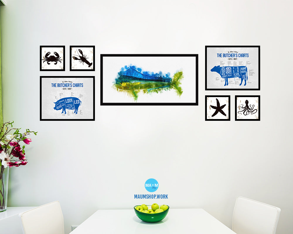 Dorado Fish Art Wood Frame Modern Restaurant Sushi Wall Decor Gifts, 10" x 20"