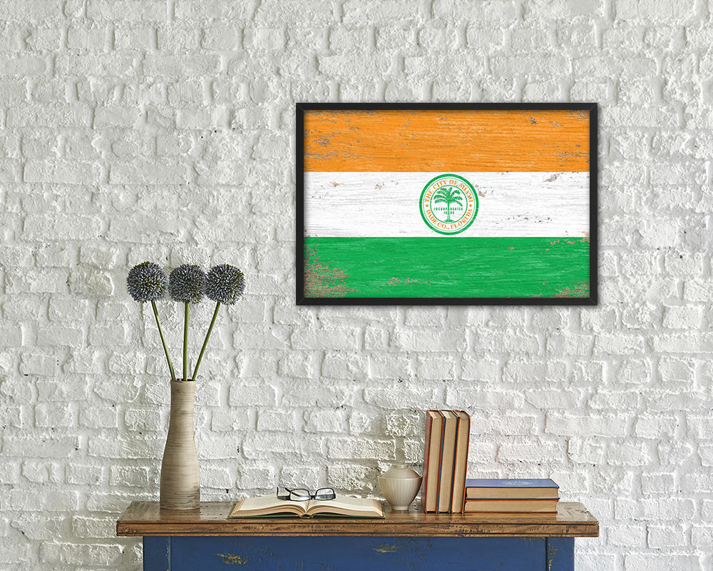 Miami City Florida State Shabby Chic Flag Framed Prints Decor Wall Art Gifts