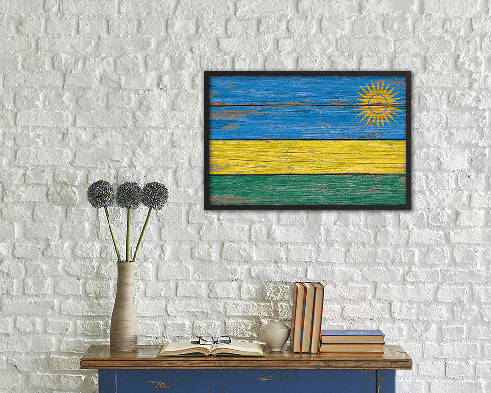 Rwanda Country Wood Rustic National Flag Wood Framed Print Wall Art Decor Gifts