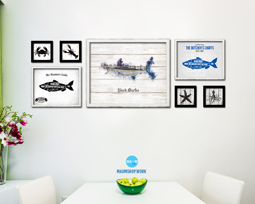 Black Marlin Fish Framed Prints Modern Restaurant Sushi Bar Watercolor Wall Art Decor