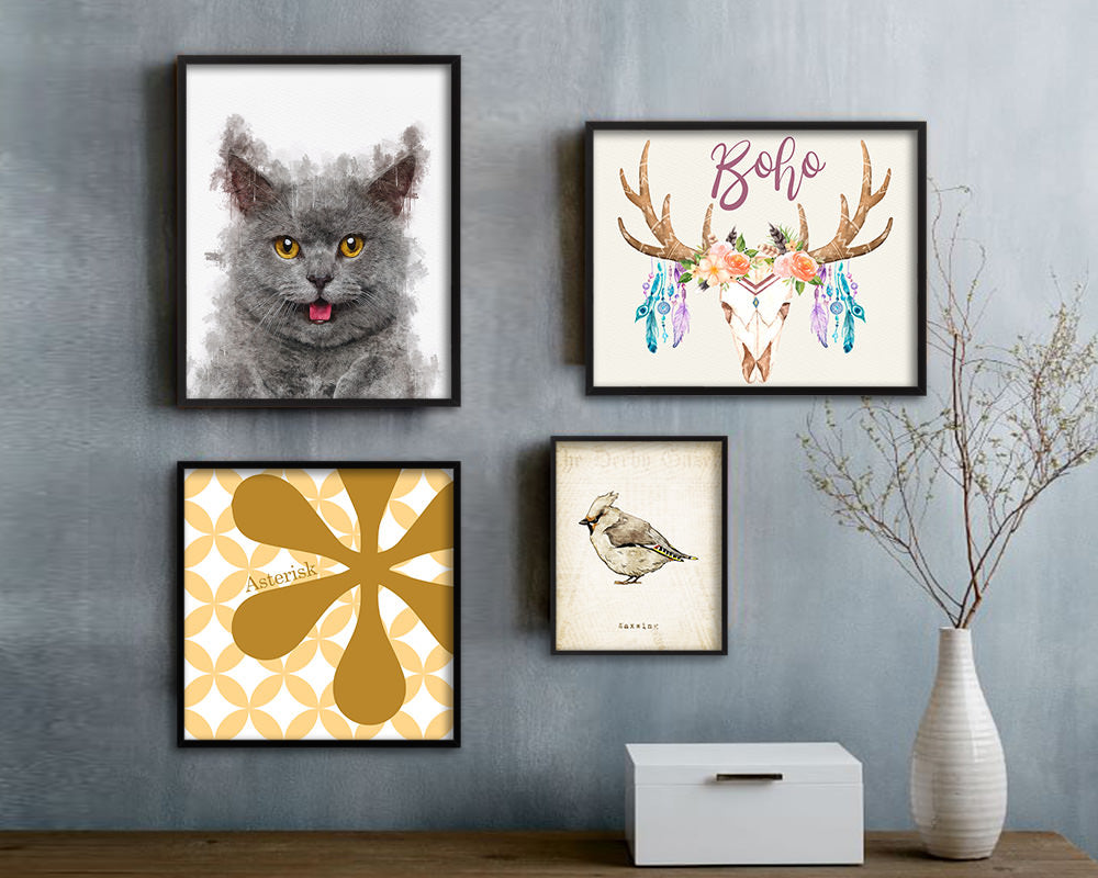 Chartreux Cat Kitten Portrait Framed Print Pet Home Decor Custom Watercolor Wall Art Gifts