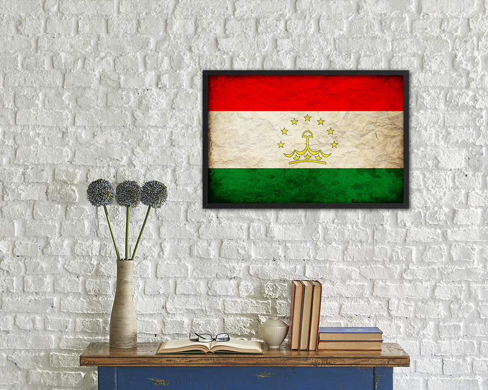 Tajikistan Country Vintage Flag Wood Framed Print Wall Art Decor Gifts