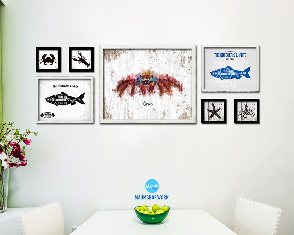 Crab Fish Framed Prints Modern Restaurant Sushi Bar Watercolor Wall Art Decor