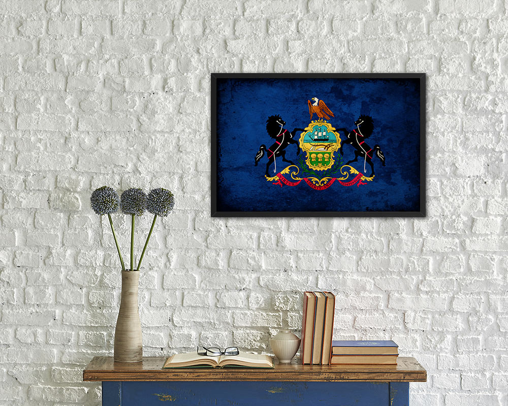 Pennsylvania State Vintage Flag Wood Framed Paper Print Wall Art Decor Gifts