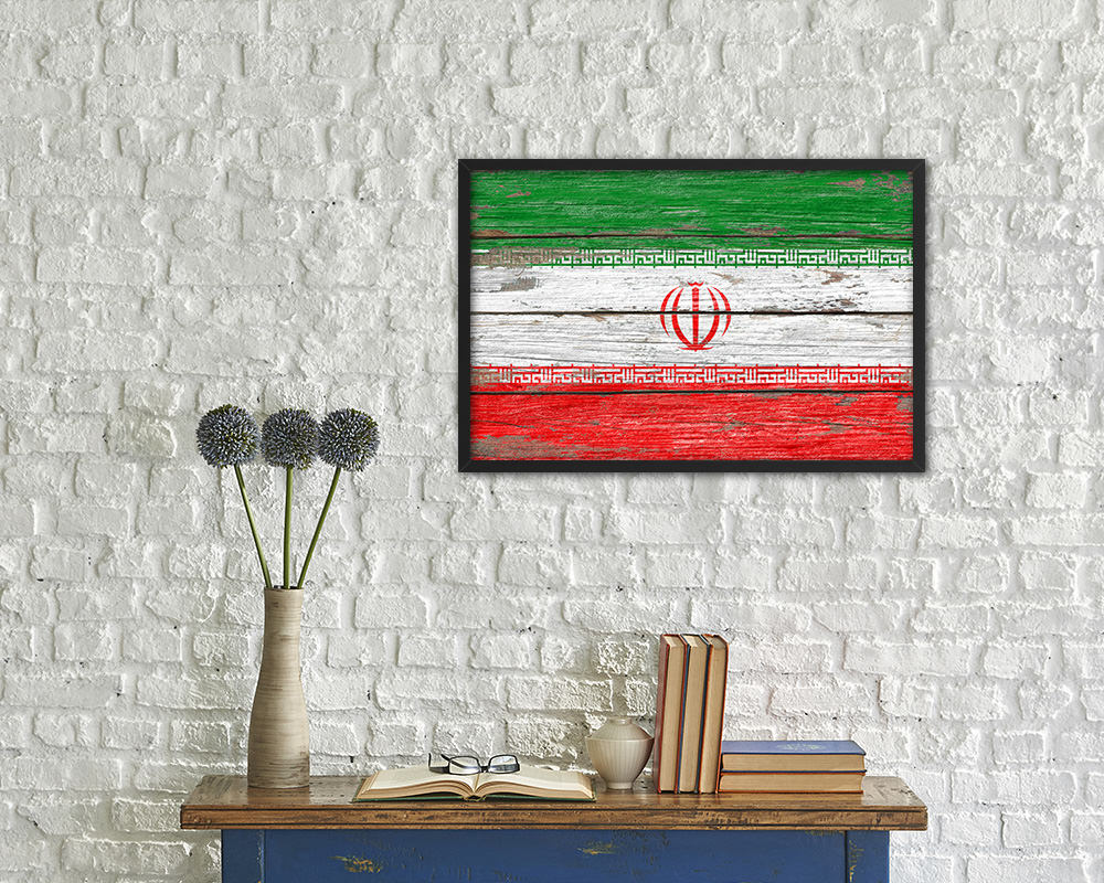 Iran Country Wood Rustic National Flag Wood Framed Print Wall Art Decor Gifts