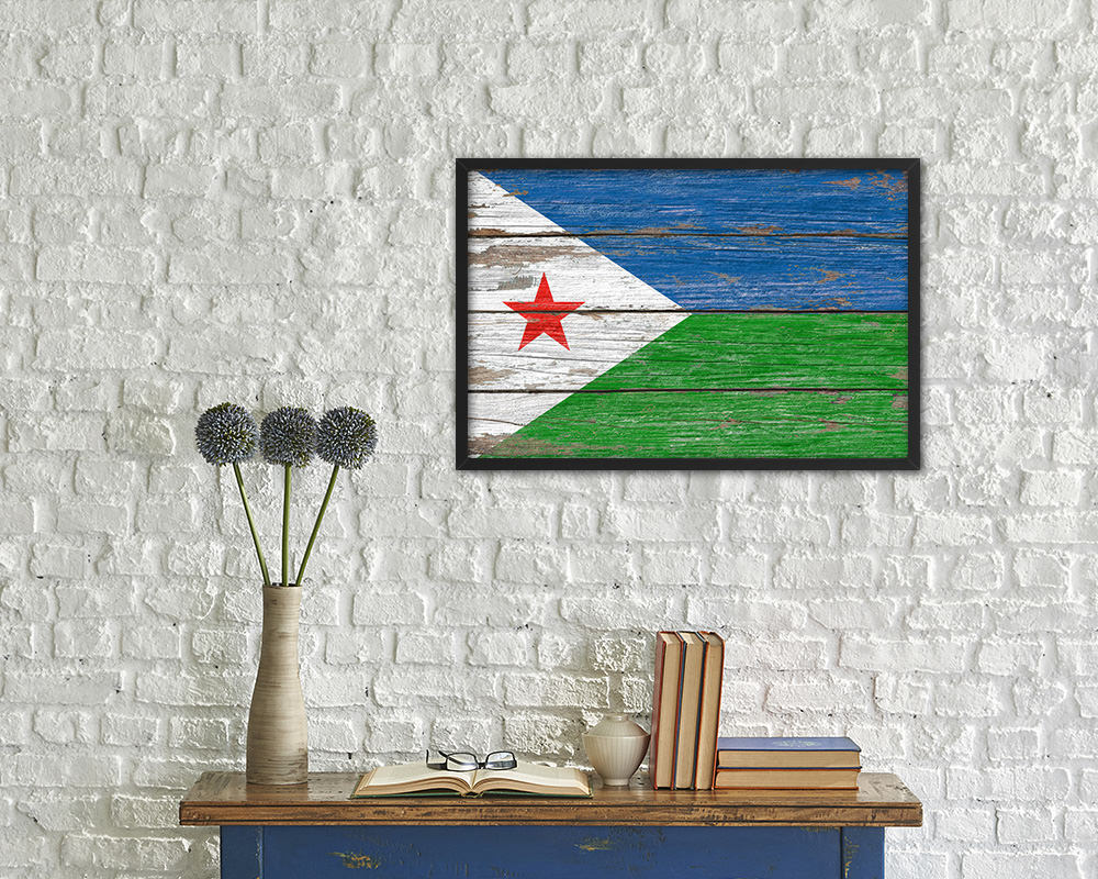 Djibouti Country Wood Rustic National Flag Wood Framed Print Wall Art Decor Gifts
