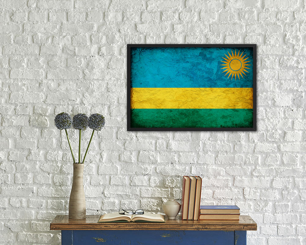 Rwanda Country Vintage Flag Wood Framed Print Wall Art Decor Gifts