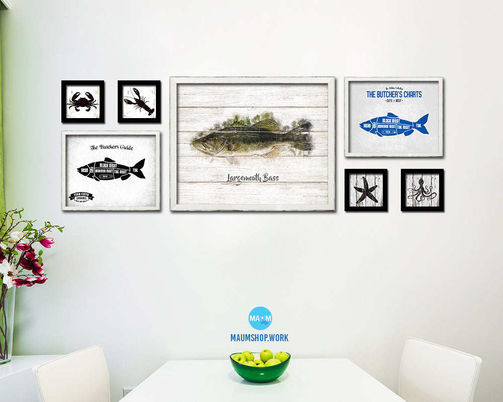 Largemouth Bass Fish Framed Prints Modern Restaurant Sushi Bar Watercolor Wall Art Decor