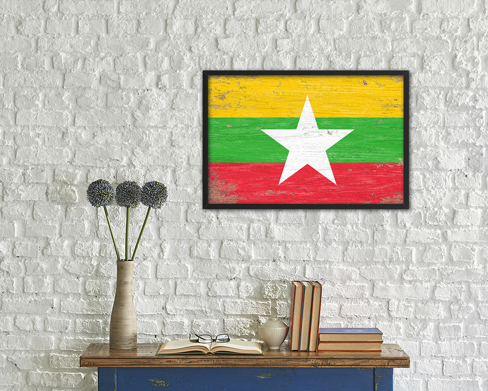 Myanmar Shabby Chic Country Flag Wood Framed Print Wall Art Decor Gifts