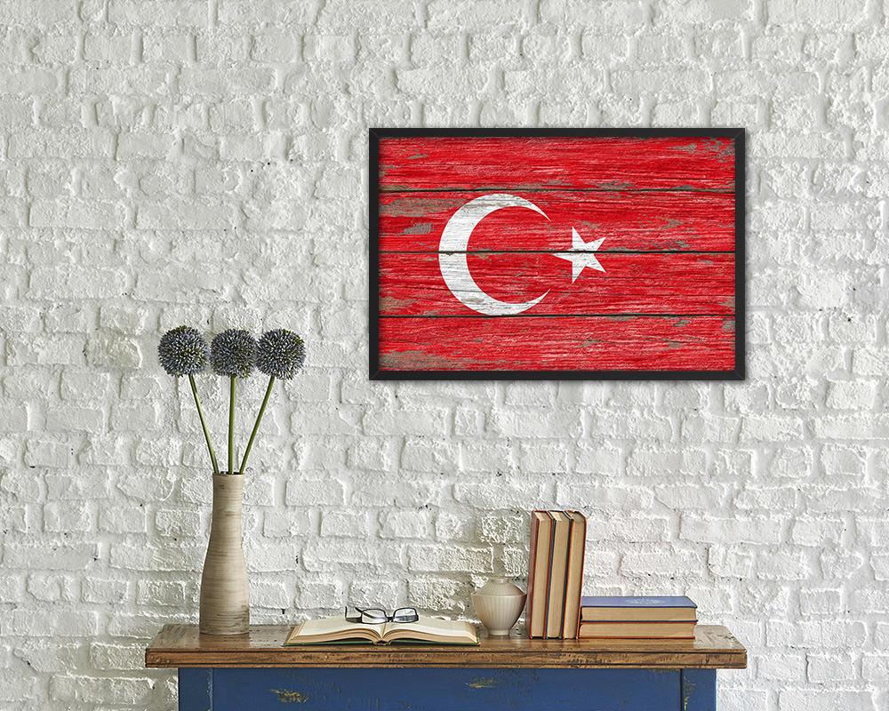 Turkey Country Wood Rustic National Flag Wood Framed Print Wall Art Decor Gifts