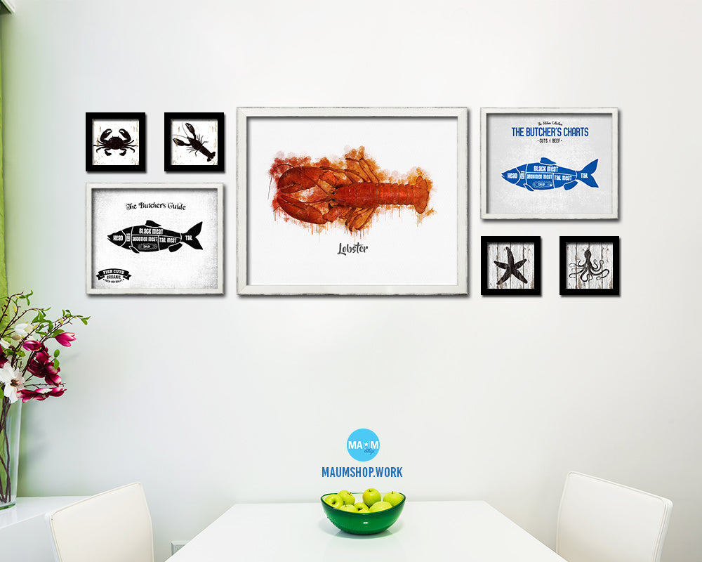 Lobster Fish Framed Prints Modern Restaurant Sushi Bar Watercolor Wall Art Decor