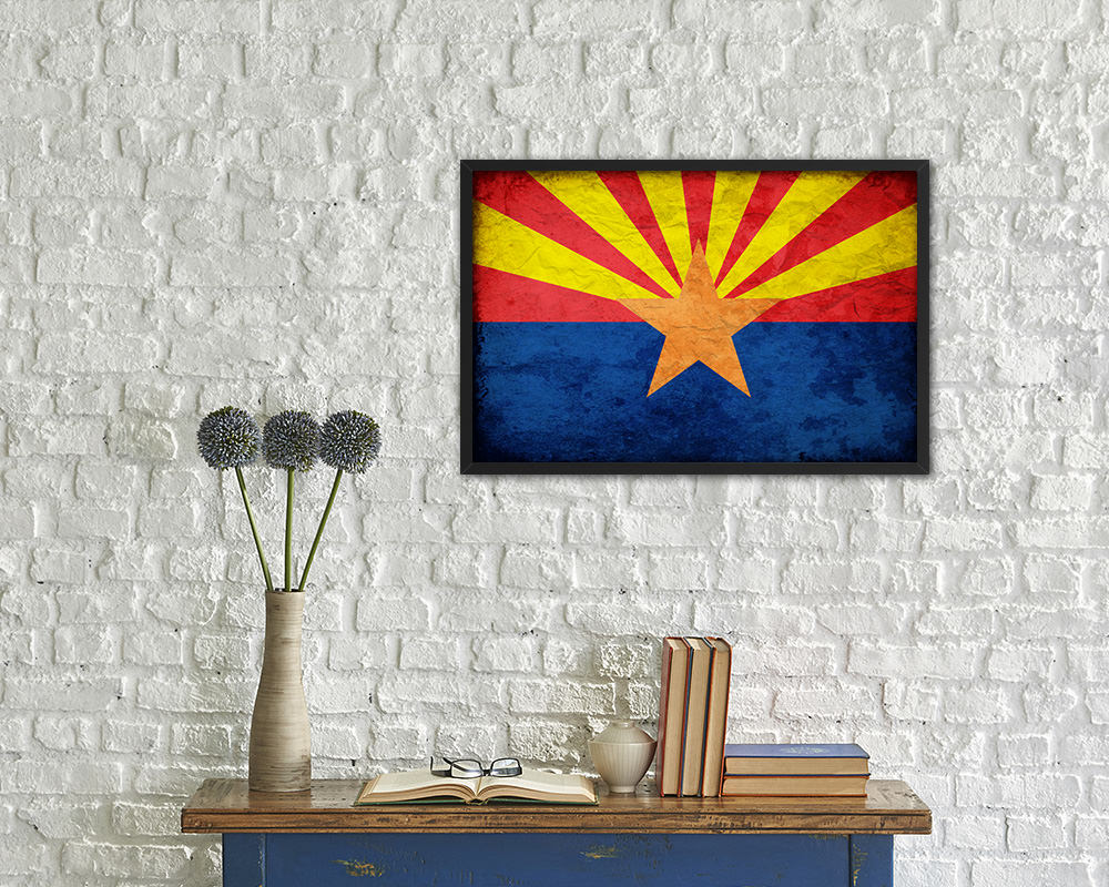 Arizona State Vintage Flag Wood Framed Paper Print Wall Art Decor Gifts