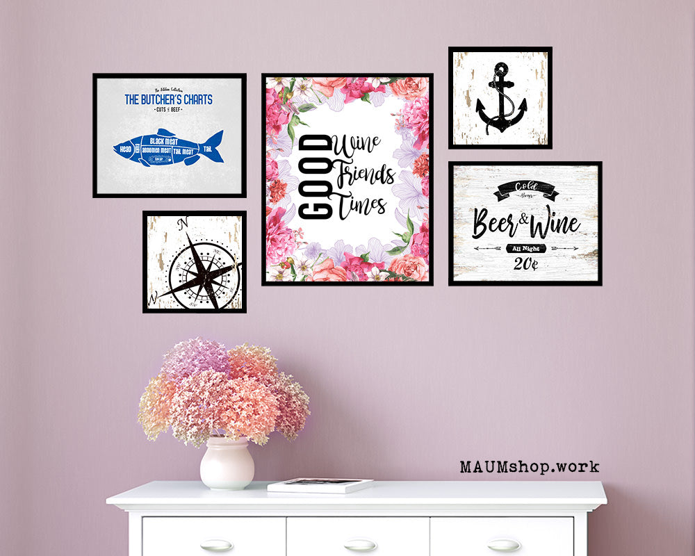 Good wine good friends good times Quote Wood Framed Print Wall Decor Art Gifts