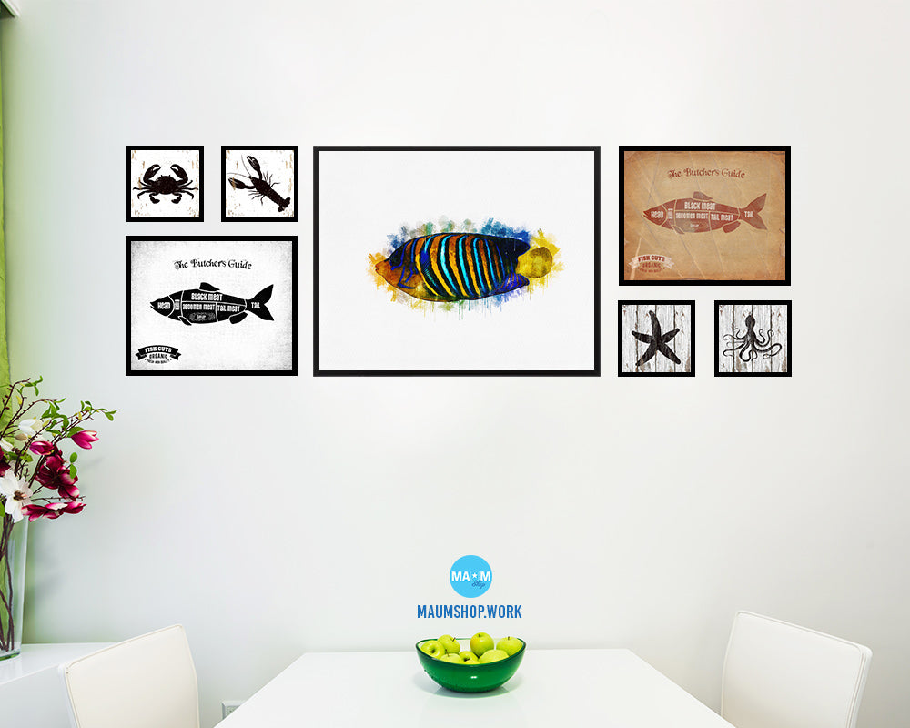 Tropical Fish Framed Print Modern Restaurant Sushi Bar Modern Watercolor Wall Art Decor