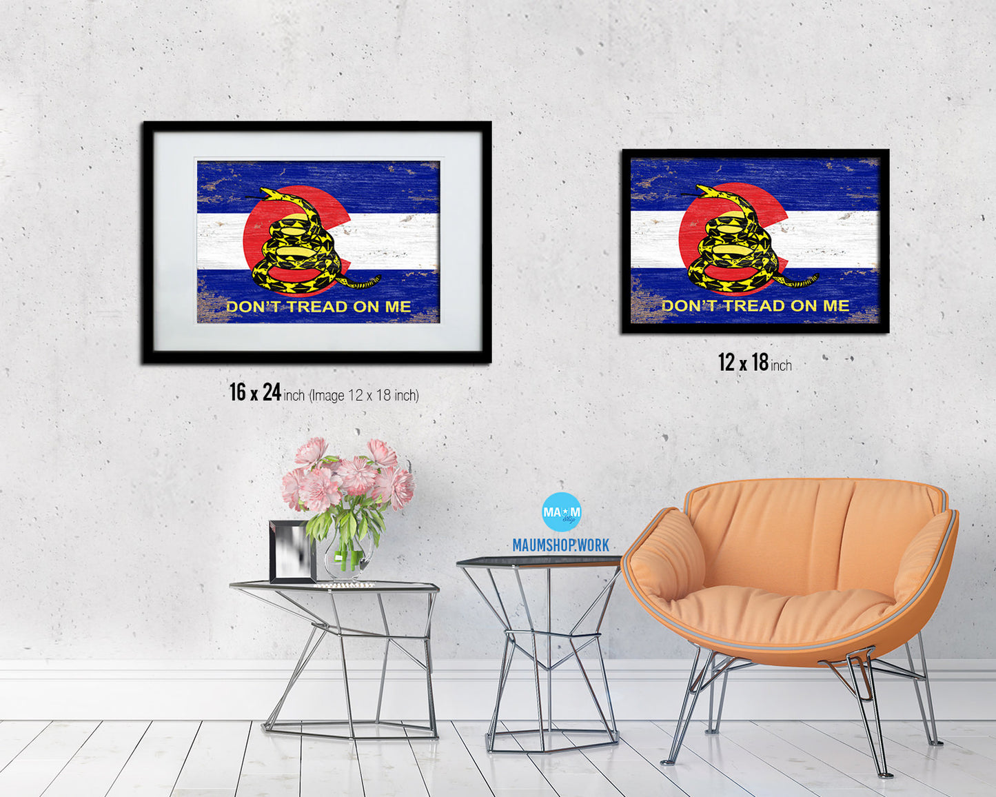 Gadsden Don't Tread On Me Colorado State Shabby Chic Military Flag Framed Print Art