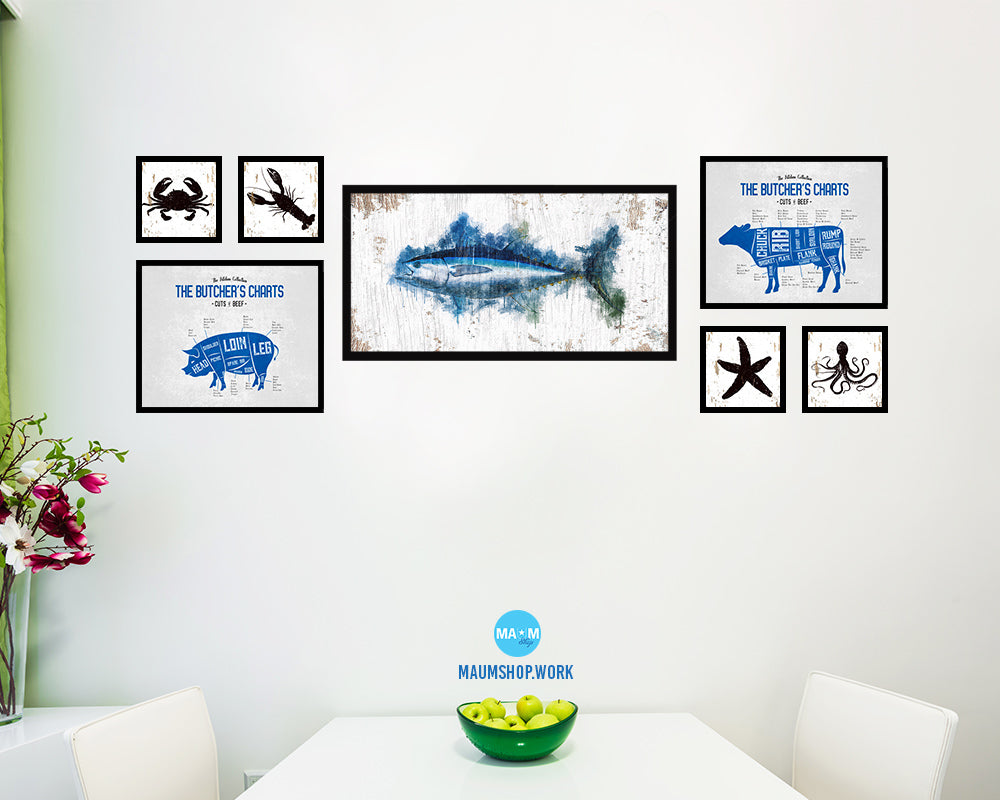 Bigeye Fish Art Wood Frame Shabby Chic Restaurant Sushi Wall Decor Gifts, 10" x 20"