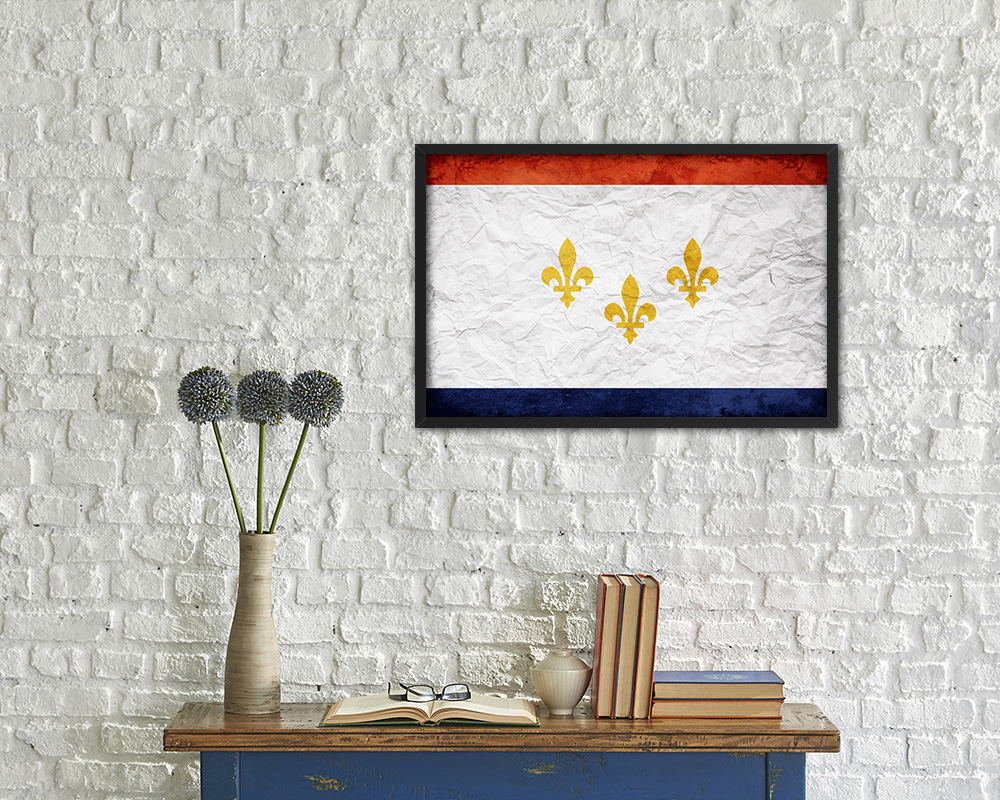 New Orleans City Louisiana State Vintage Flag Wood Framed Prints Decor Wall Art Gifts