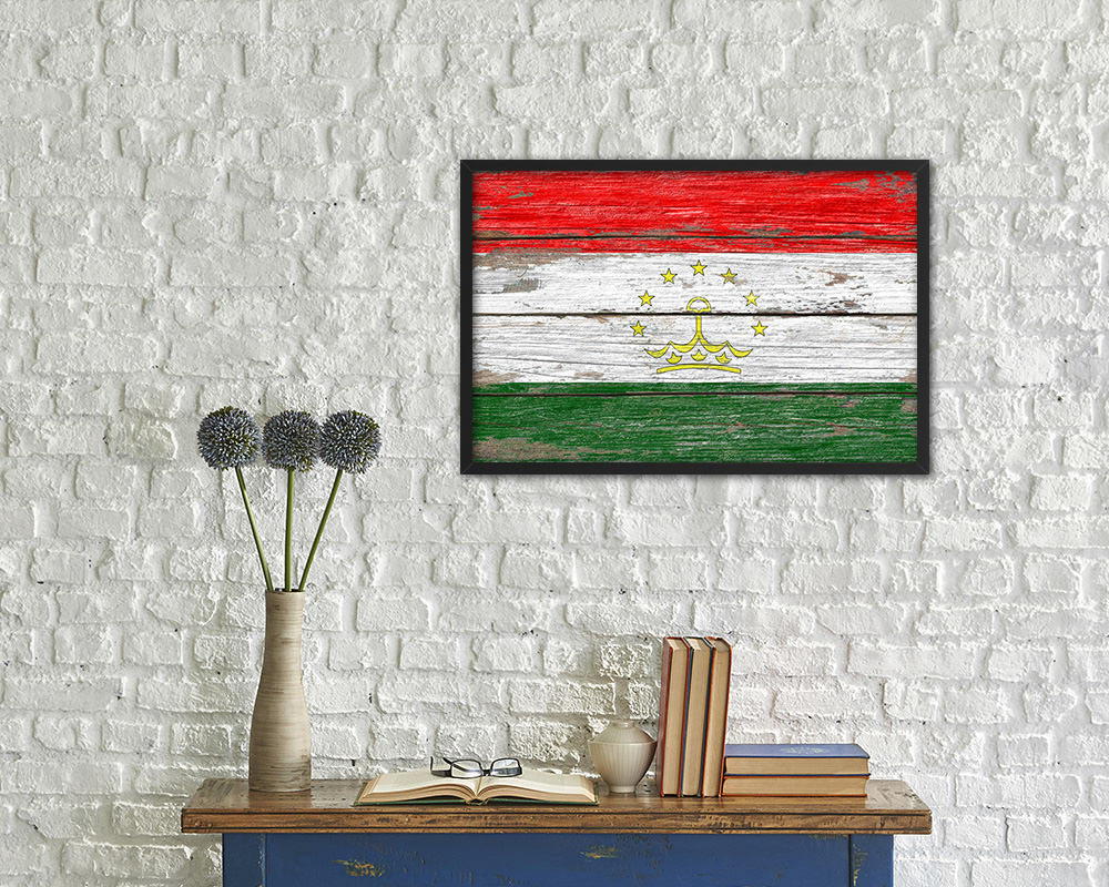 Tajikistan Country Wood Rustic National Flag Wood Framed Print Wall Art Decor Gifts