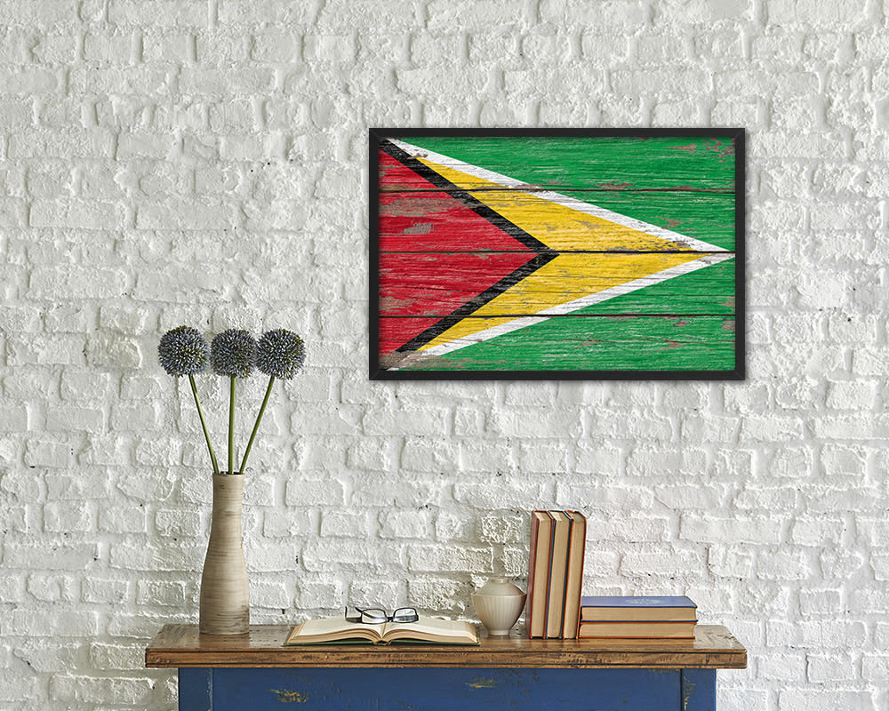 Guyana Country Wood Rustic National Flag Wood Framed Print Wall Art Decor Gifts